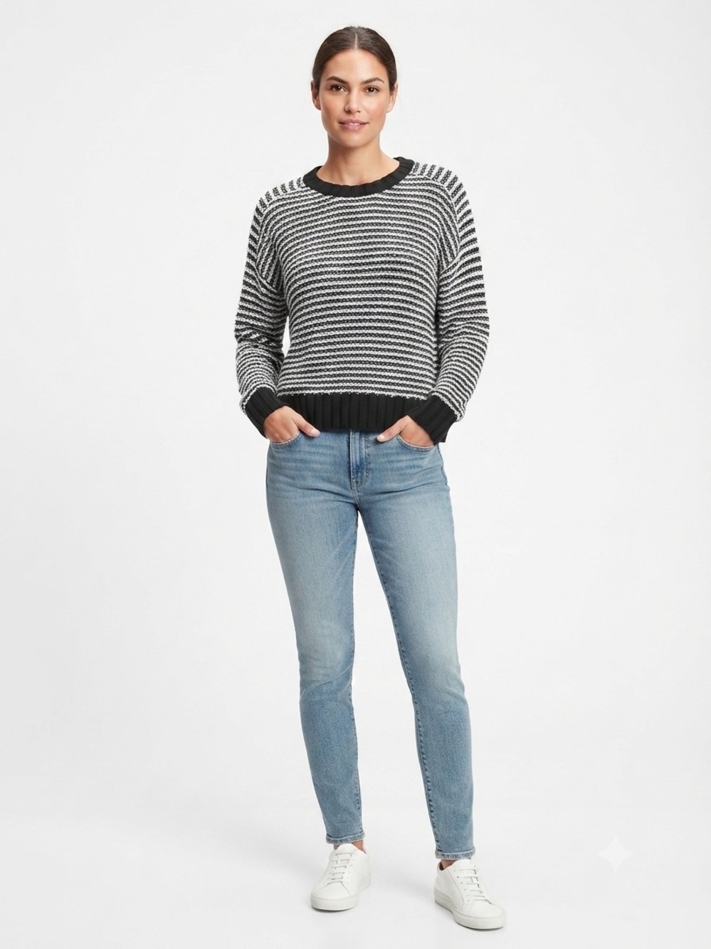 pistola Sylvie Black & White Striped Textured Knit Sweater - Size XL